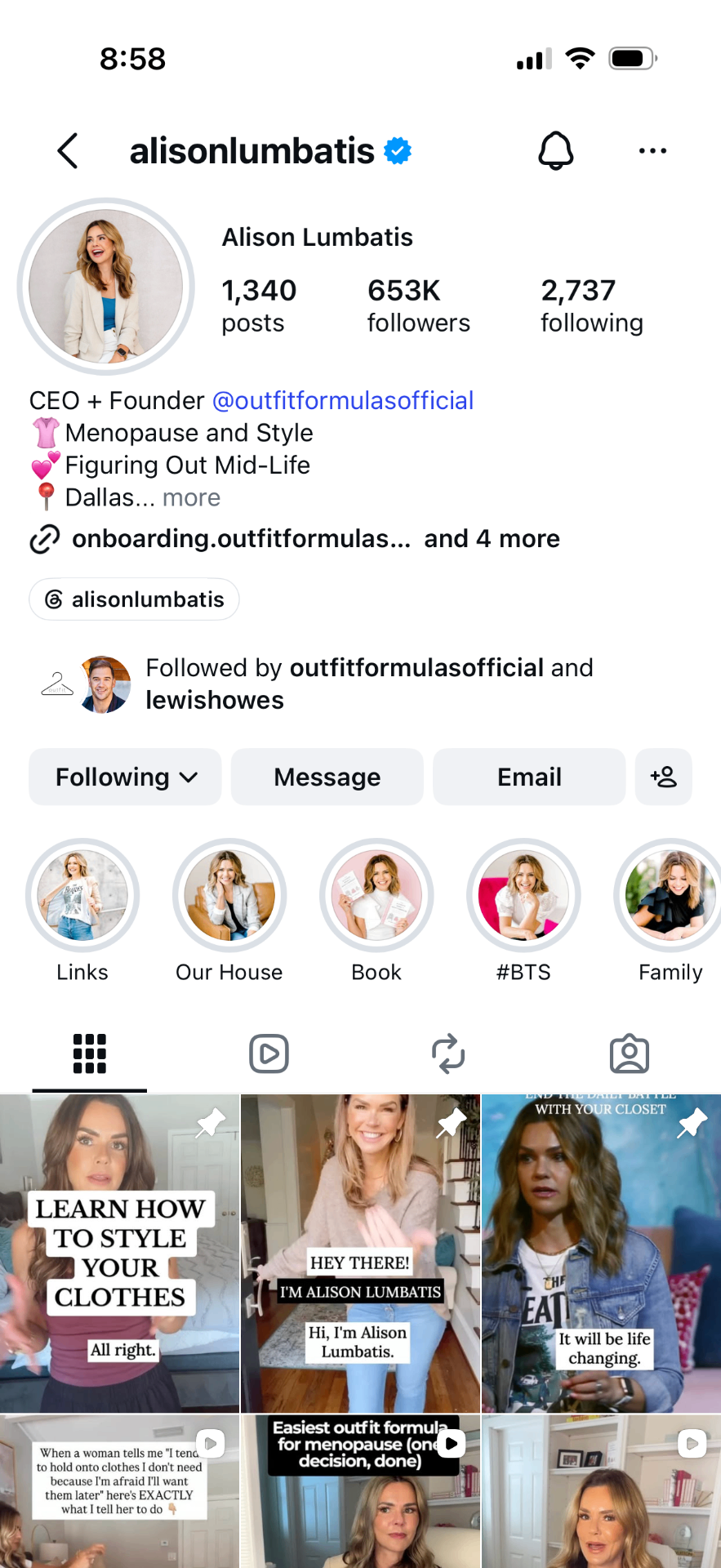 Alison Lumbatis Instagram profile - 653K followers